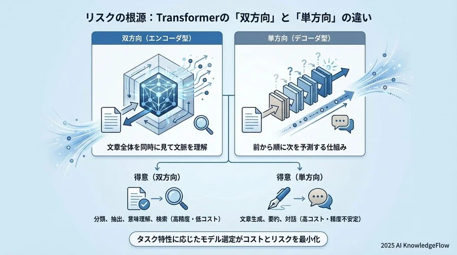 リスクの根源：Transformerの「双方向」と「単方向」の違い - Section Image