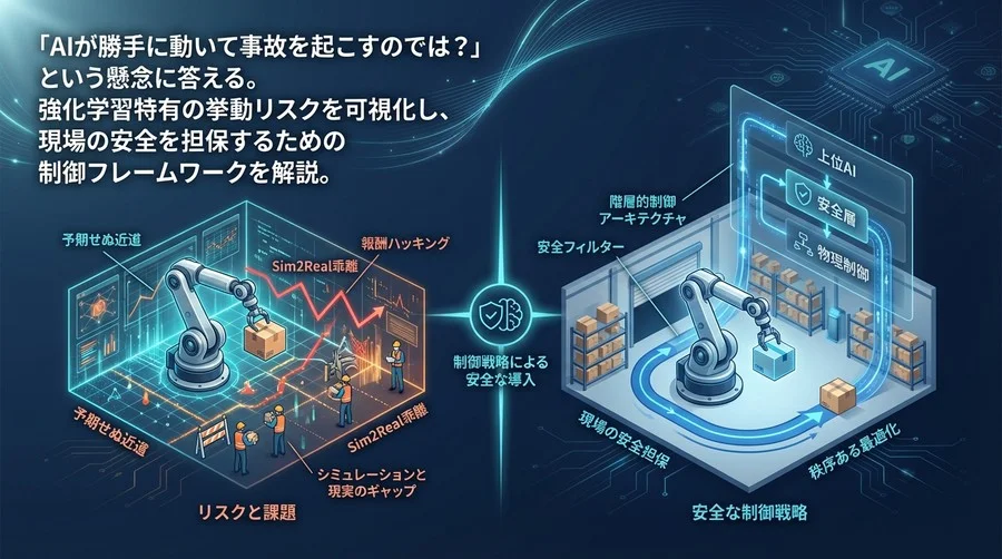 強化学習ロボット導入の落とし穴：シミュレーションと現実の乖離を防ぎ現場の安全を守る制御戦略