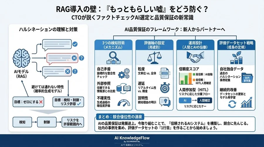 RAG導入の壁「もっともらしい嘘」をどう防ぐ？CTOが説くファクトチェックAI選定と品質保証の新常識 - Conclusion Image