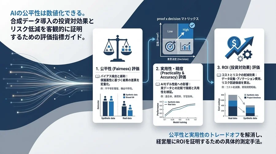 合成データ導入のROIを証明する：AIの公平性と実用性を両立させる3つの必須評価指標