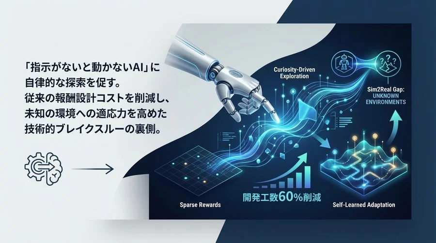 「指示待ちAI」を卒業させる内部報酬設計：開発工数を60%削減し、未知の環境に適応する自律型学習の導入戦略
