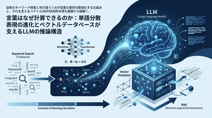 言葉はなぜ計算できるのか：単語分散表現の進化とベクトルデータベースが支えるLLMの推論構造