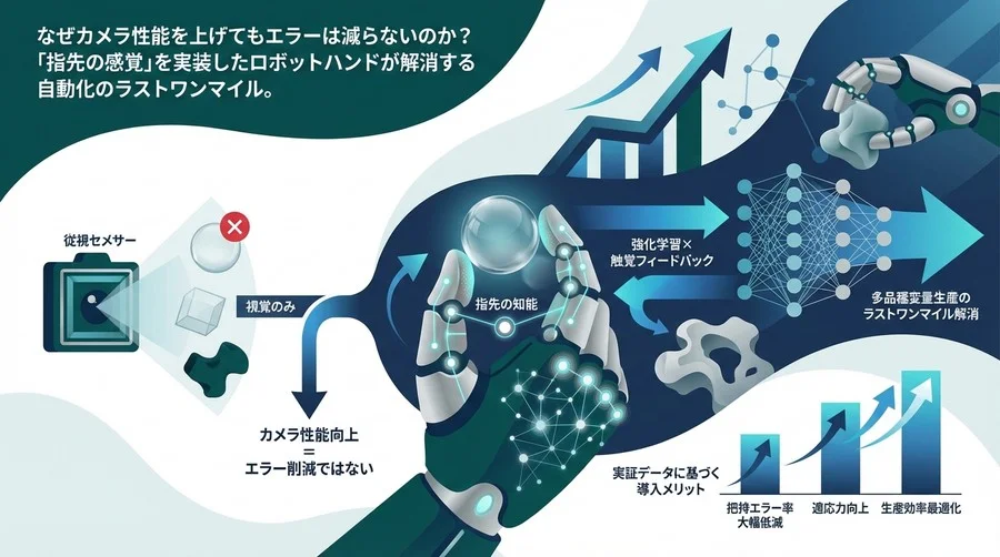 視覚の限界を超える「指先の知能」。強化学習×触覚ロボットハンドが多品種変量生産のラストワンマイルを埋める理由