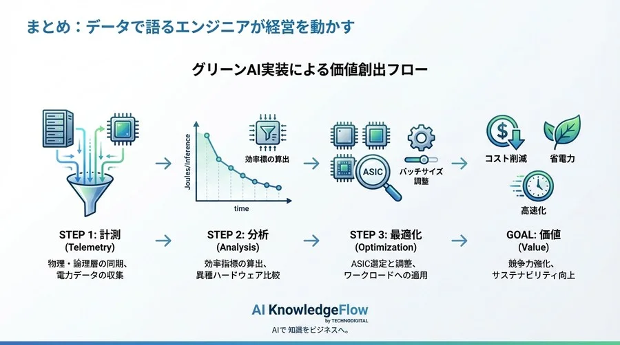 グリーンAIの実装論：推論用ASIC導入でデータセンター電力コストを半減させる計測と分析の技術 - Conclusion Image
