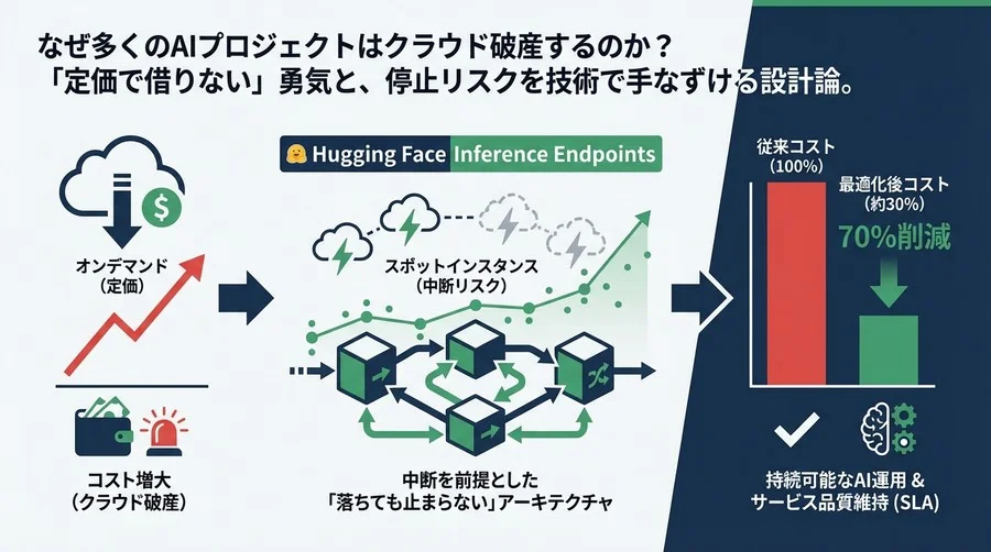 Hugging Face Inference Endpointsのスポットインスタンス設計論：中断リスクを飼い慣らしGPUコストを70%削減する技術