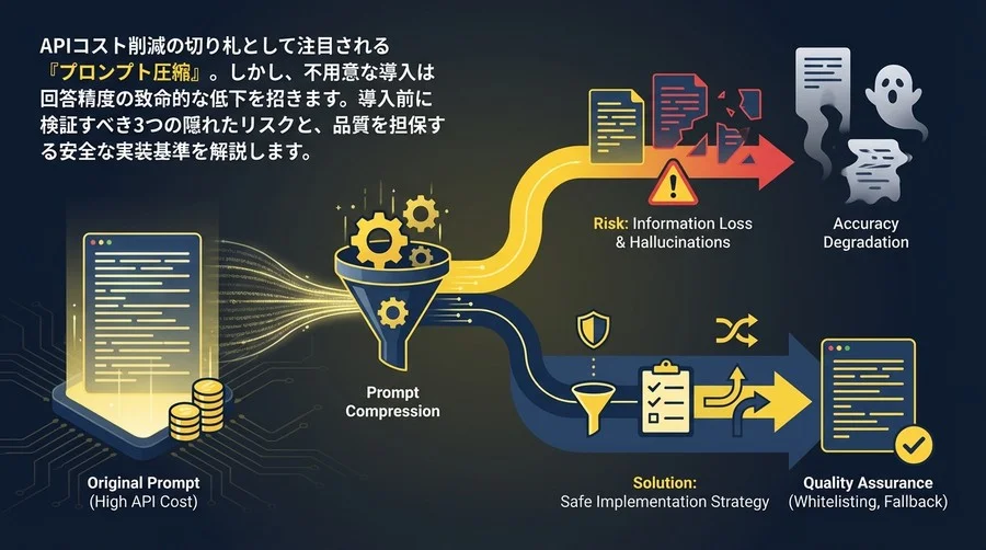 プロンプト圧縮でAPIコストを6割削減する前に知るべき「情報の欠損リスク」と安全な実装戦略