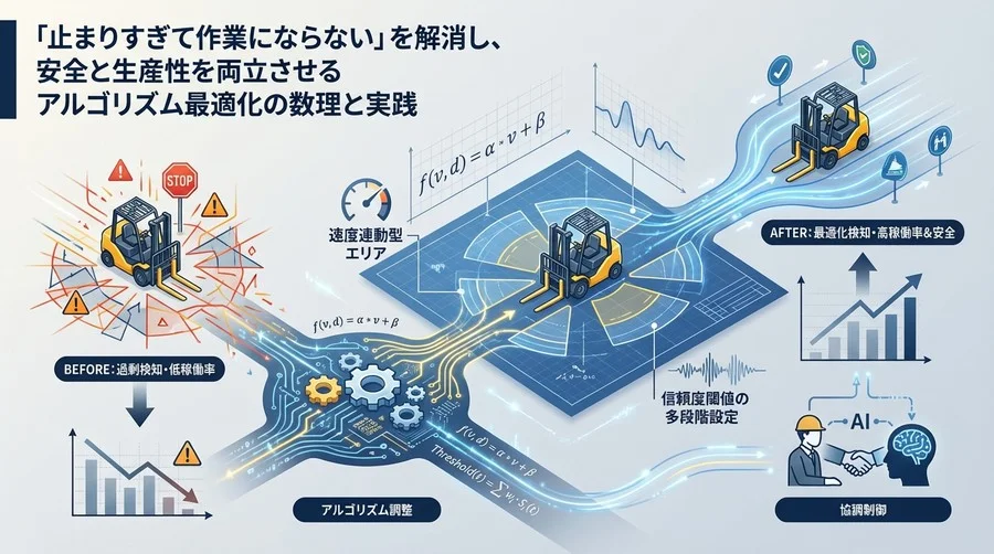 フォークリフトAI検知の「止まりすぎ」を解消する：安全と稼働率を両立させるアルゴリズム調整の数理