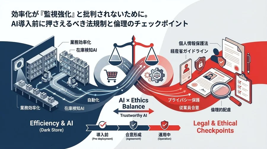 ダークストアのAIカメラ導入：効率化が「監視」と批判されないための法規制と倫理の完全チェックポイント