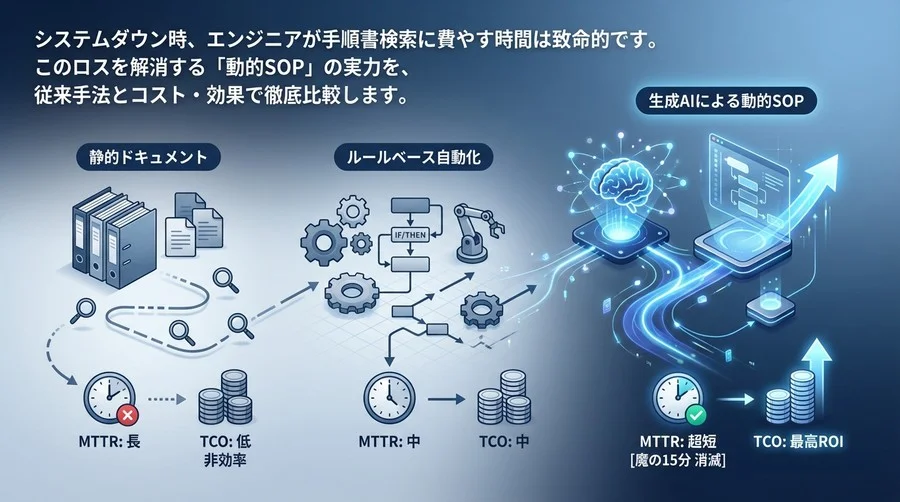 障害対応の「魔の15分」を消す：生成AIによる動的SOPと従来型自動化のROI比較