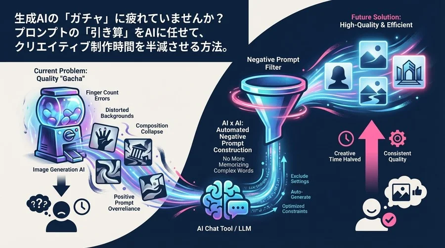 画像生成AIの「品質ガチャ」を卒業せよ。ChatGPTにネガティブプロンプトを自動構築させる時短ワークフロー