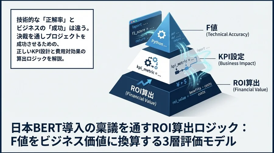 日本語BERT導入の稟議を通すROI算出ロジック：F値をビジネス価値に換算する3層評価モデル