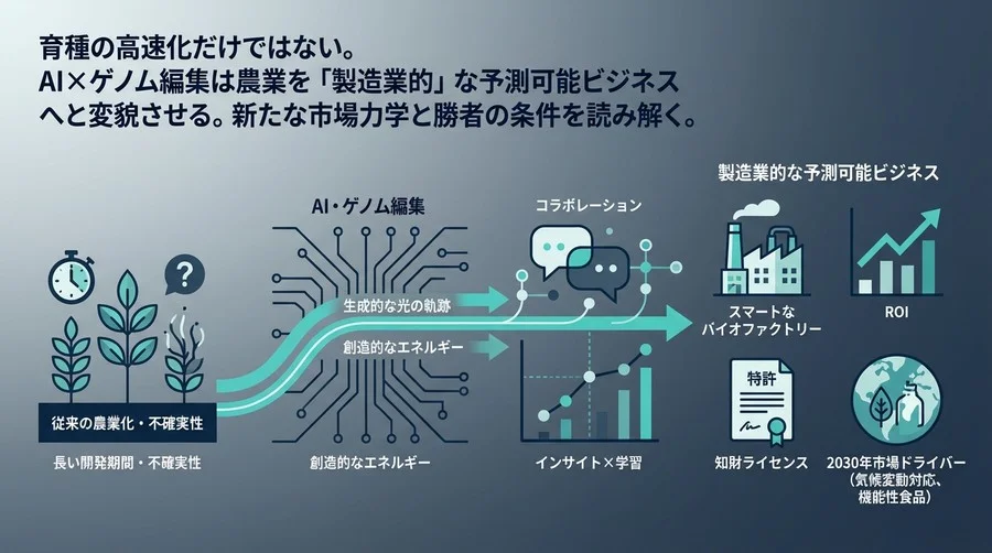 AIゲノム編集が農業を「製造業」に変える。ROI最大化と知財ライセンスで勝つ次世代市場戦略