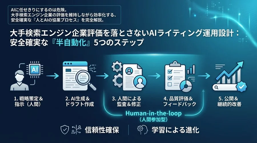 Google評価を落とさないAIライティング運用設計：安全確実な「半自動化」5つのステップ