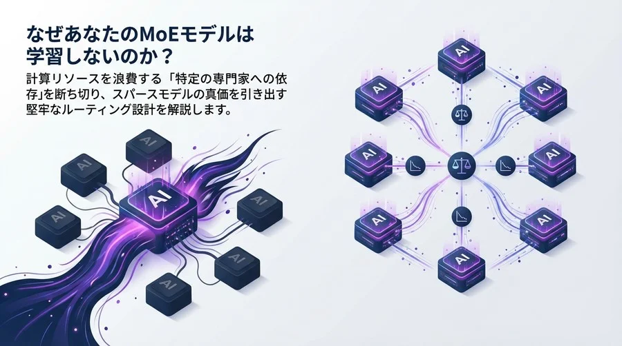 MoE学習が失敗する本当の理由：エキスパート崩壊を防ぐロードバランシングと損失関数設計の極意