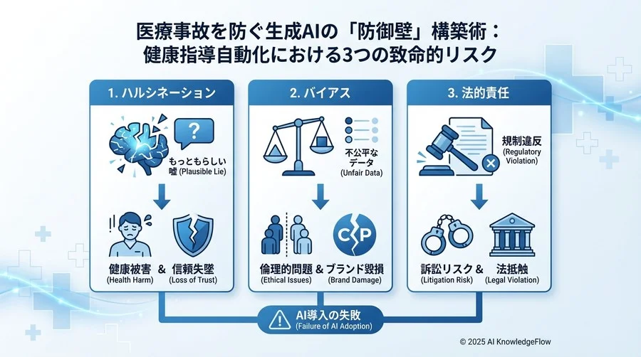 3つの致命的リスク：ハルシネーション、バイアス、法的責任 - Section Image