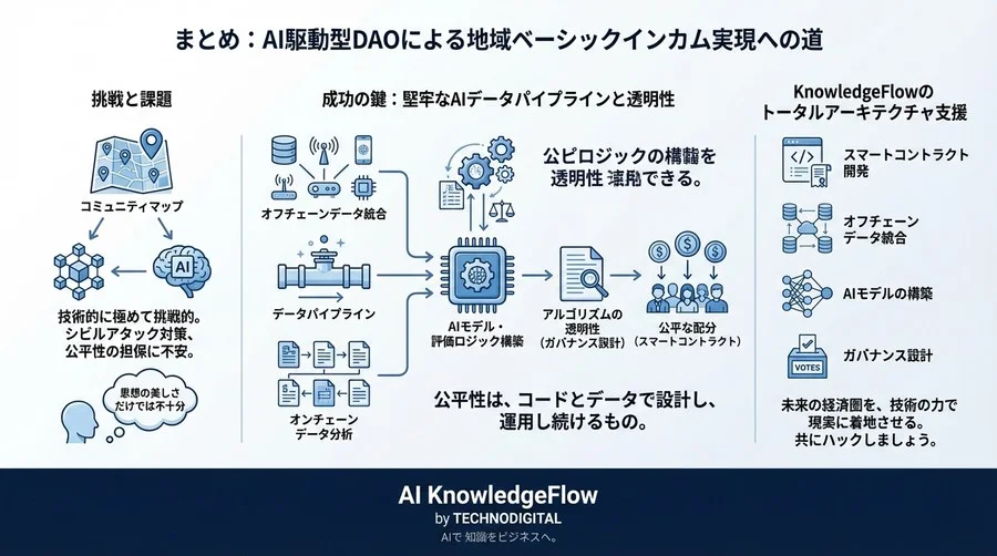 自律型地域ベーシックインカムの公平性を担保するAIデータパイプライン構築論：DAO運用における「正義」の実装プロトコル - Conclusion Image
