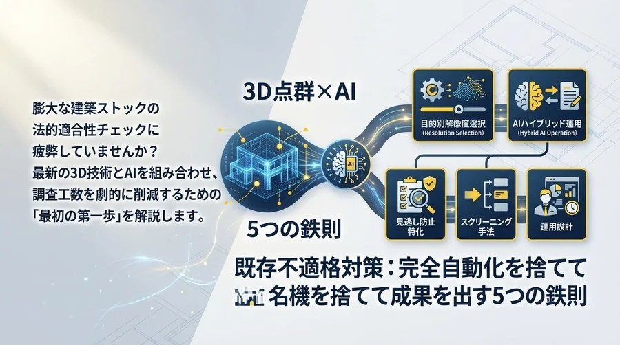 既存不適格対策の現場を変える「3D点群×AI」実践論：完全自動化を捨てて成果を出す5つの鉄則