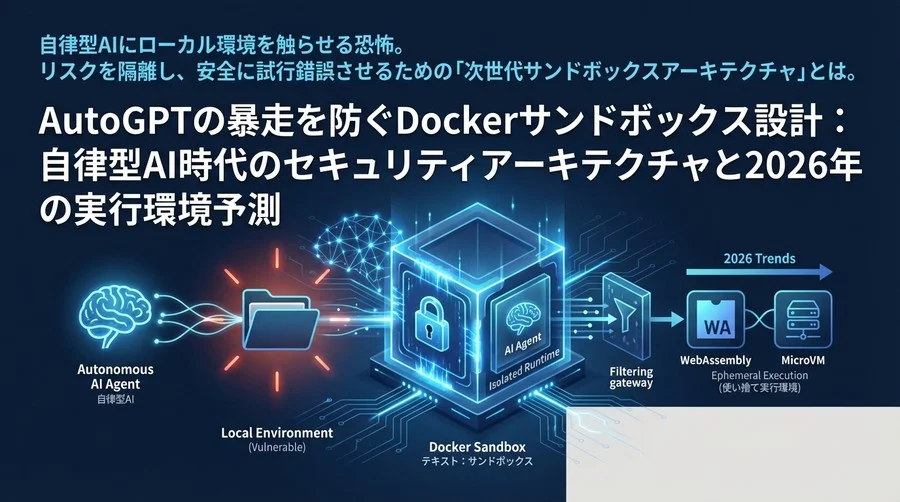 AutoGPTの暴走を防ぐDockerサンドボックス設計：自律型AI時代のセキュリティアーキテクチャと2026年の実行環境予測