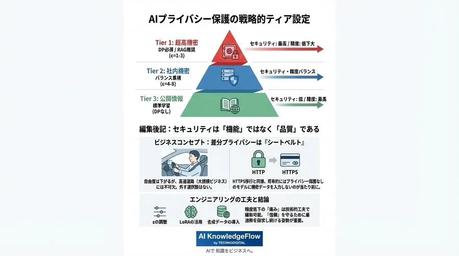 自社LLMの「記憶」を守れるか？差分プライバシー導入の精度対価と現実解 - Conclusion Image