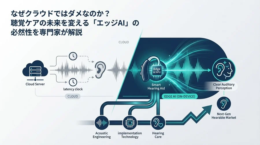 クラウド不要の衝撃：スマート補聴器を変革するエッジAI音声強調の実装戦略