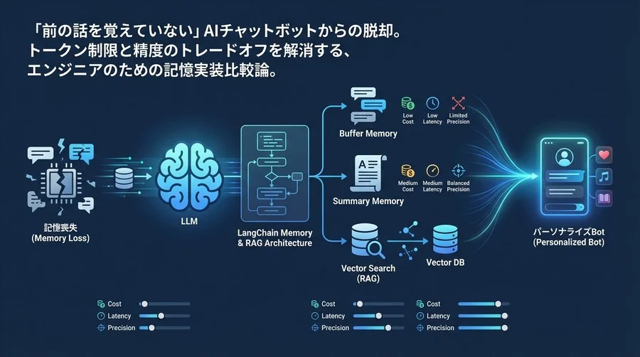 LLMチャットボットの「記憶喪失」を解決する3つの実装パターン：LangChainにおけるメモリ管理とRAGアーキテクチャの最適解