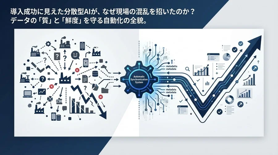 分散型AIの罠：データ不整合が招く現場の混乱と、自動同期によるV字回復の全貌