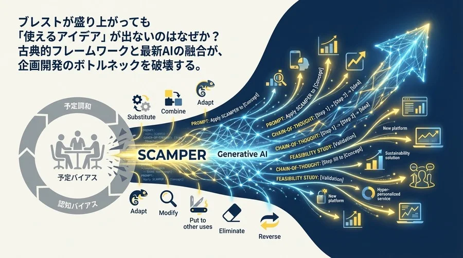 思考停止した会議を破壊せよ：SCAMPER法×生成AIで挑む「予定調和」なきアイデア創出