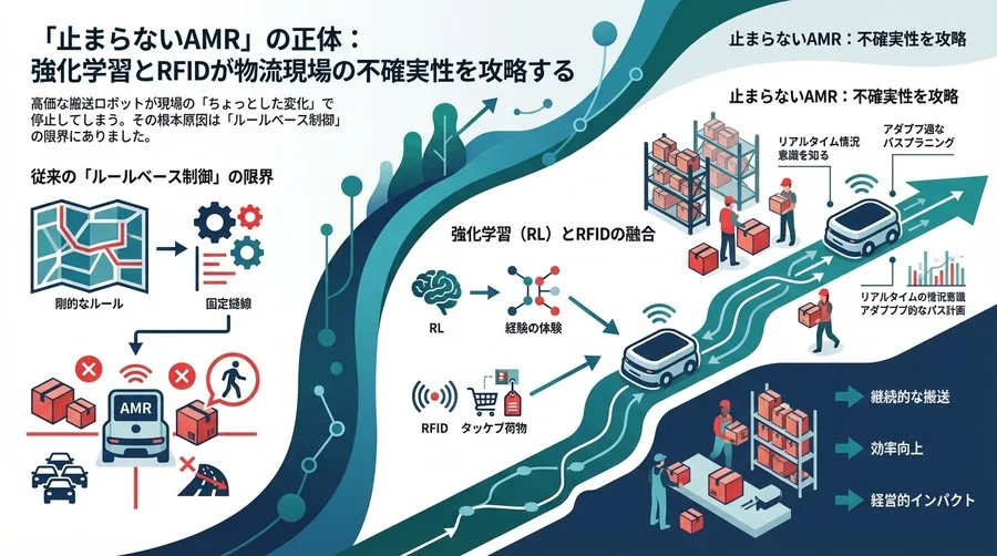 「止まらないAMR」の正体：強化学習とRFIDが物流現場の不確実性を攻略する