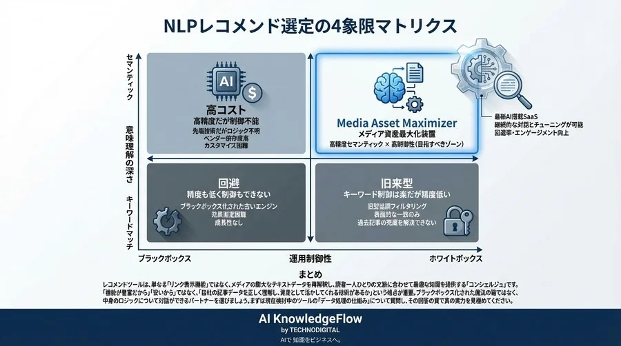 機能表では見えない「精度の壁」。NLP視点で選ぶメディア向けレコメンドツール選定論 - Conclusion Image