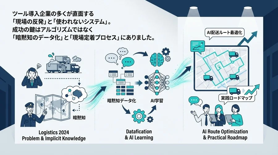 物流2024年問題を突破するAI配送ルート最適化：導入失敗を防ぐ「暗黙知データ化」実践ロードマップ