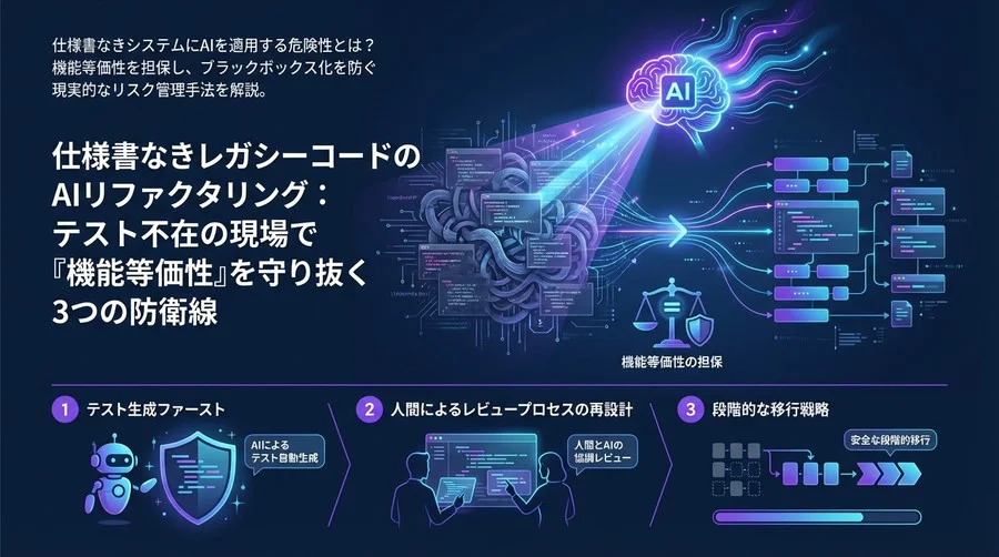 仕様書なきレガシーコードのAIリファクタリング：テスト不在の現場で「機能等価性」を守り抜く3つの防衛線
