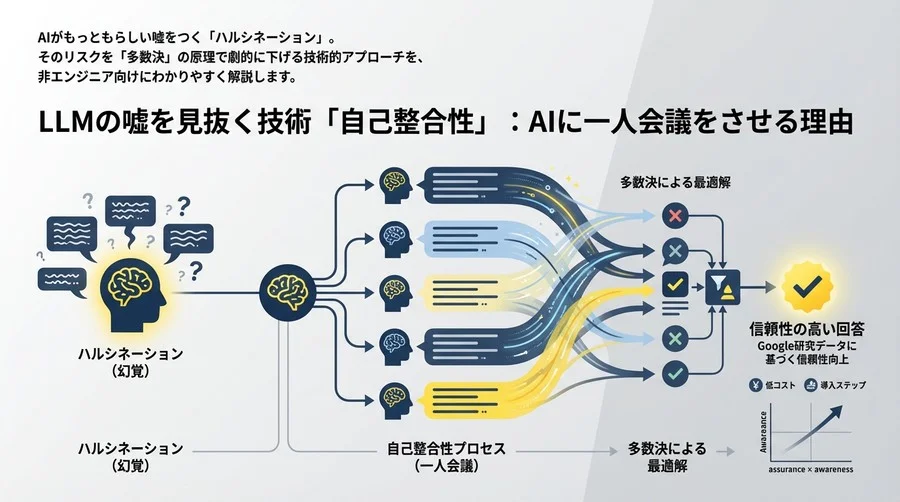 LLMの嘘を見抜く技術「自己整合性」：AIに一人会議をさせる理由