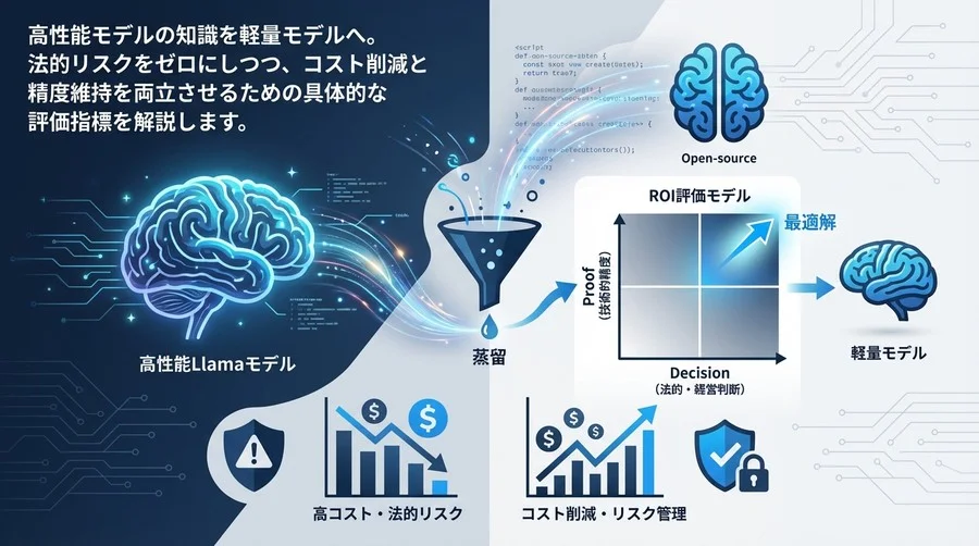 Llama蒸留によるコスト削減と法的リスク：商用化を成功させる「法務×技術」ROI評価モデル