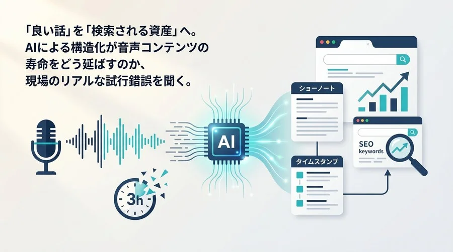 【実録】ポッドキャスト編集の「3時間の壁」をAIで突破し、音声を検索資産に変える方法