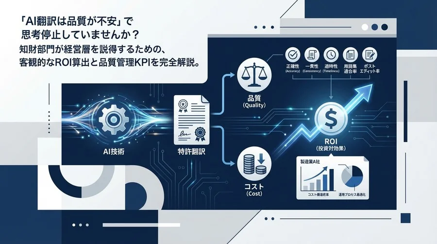 特許翻訳AIのROIを最大化する「品質×コスト」の方程式：経営層を納得させる5つのKPIと試算ロジック