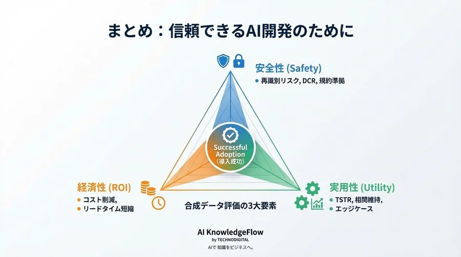 合成データ導入の成否を決める3つの評価軸：品質・法務・ROIの定量化ガイド - Conclusion Image
