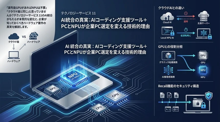 Windows 11 AI統合の真実：Copilot+ PCとNPUが企業PC選定を変える技術的理由