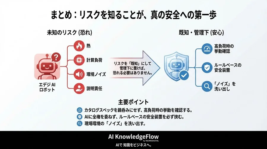 エッジAIロボットの「通信遅延ゼロ」に潜む衝突リスク：導入前に知るべき物理的制約と経営責任 - Conclusion Image