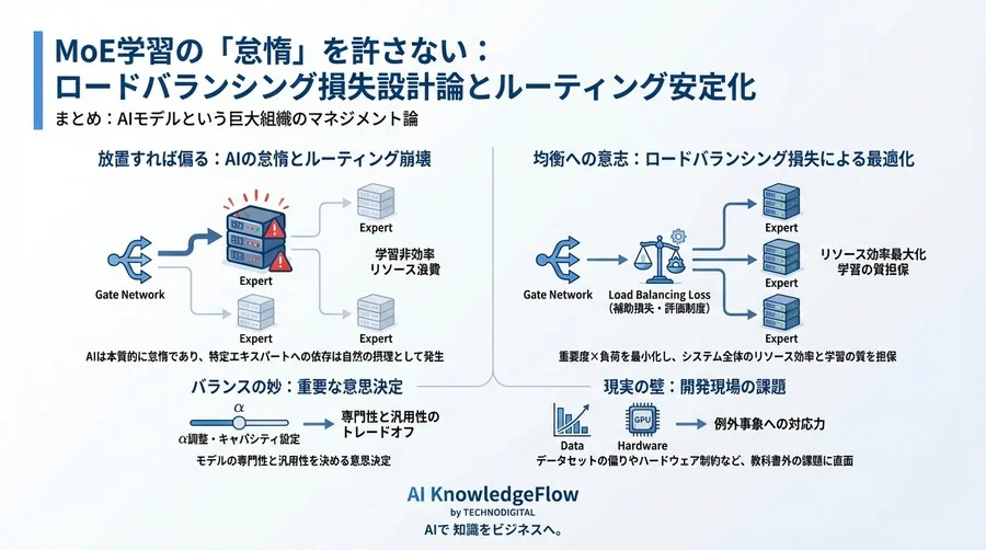 MoE学習の「怠惰」を許さない：ロードバランシング損失設計論とルーティング安定化 - Conclusion Image