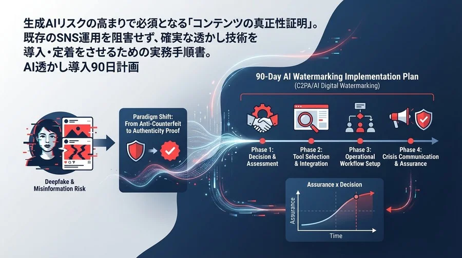 SNS投稿の「真正性」をどう証明する？既存フローを止めないAI透かし導入90日計画