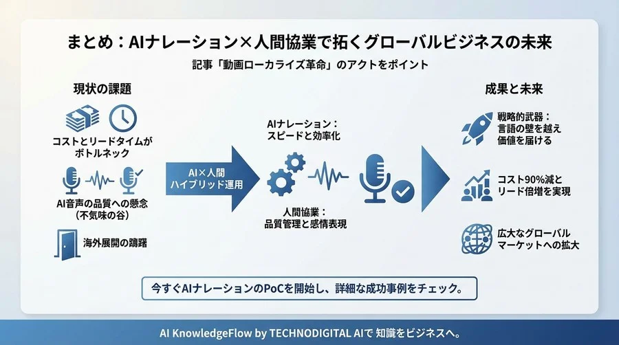 動画ローカライズ革命：AIナレーション×人間協業でコスト90%減とリード倍増を実現した全記録 - Conclusion Image