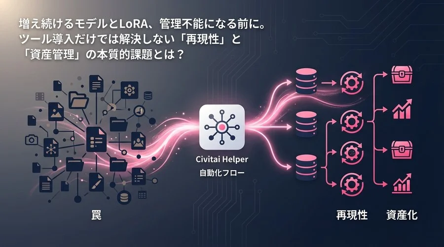 増え続けるLoRAとモデル管理の罠。Civitai Helperで実現する「再現性」と「資産化」の自動化フロー