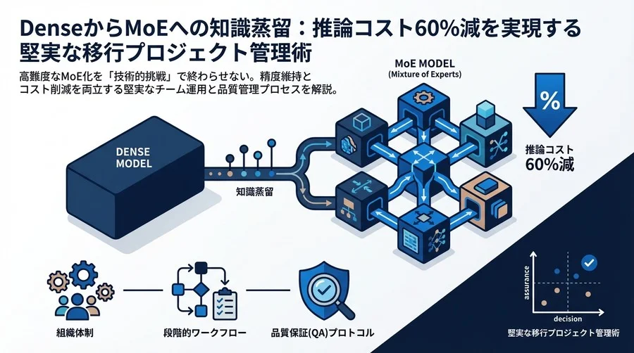 DenseからMoEへの知識蒸留：推論コスト60%減を実現する堅実な移行プロジェクト管理術
