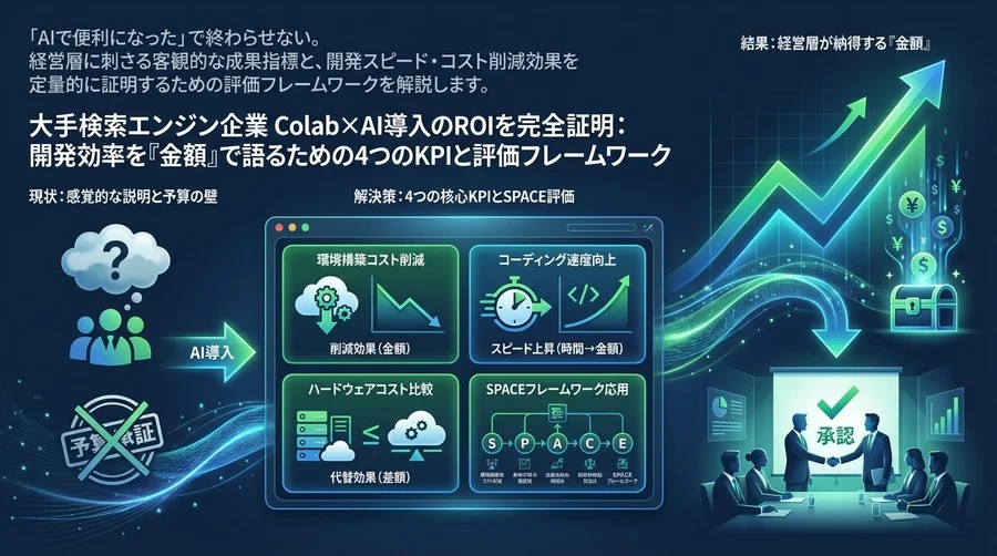 Google Colab×AI導入のROIを完全証明：開発効率を『金額』で語るための4つのKPIと評価フレームワーク