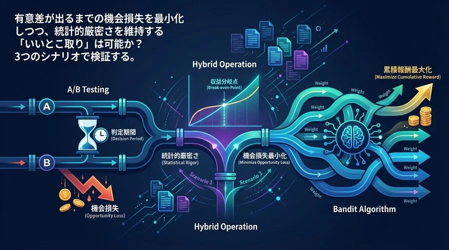 【検証】A/Bテストの機会損失はどこまで許容できるか？バンディットハイブリッド運用の収益分岐点