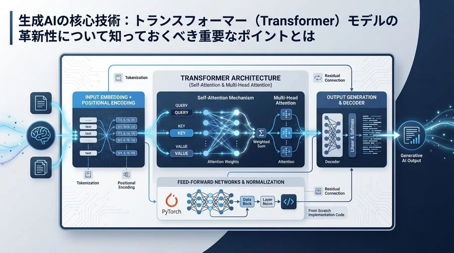 Transformerの内部構造を完全解剖：PyTorchによるSelf-Attentionスクラッチ実装ガイド