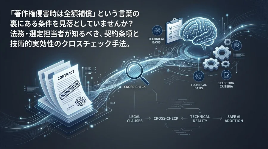 「著作権侵害は全額補償」の落とし穴。商用AI導入で法務が見落とす技術的死角と選定基準