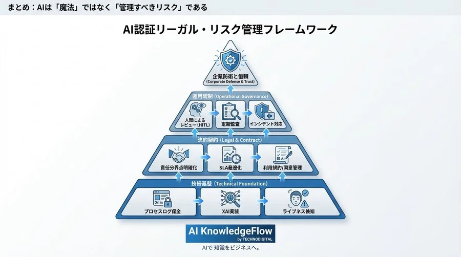 AI認証の法的死角と証拠能力：ディープフェイク時代の企業防衛と立証責任を果たすための技術的解法 - Conclusion Image