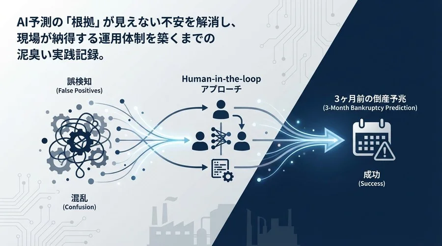 サプライヤーリスク予測AI導入ガイド：誤検知を克服し「倒産予兆」を検知するプロセス