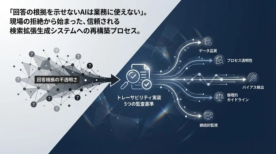 「回答根拠が見えないRAGは導入不可」金融機関が採用した5つの監査基準とトレーサビリティ実装事例